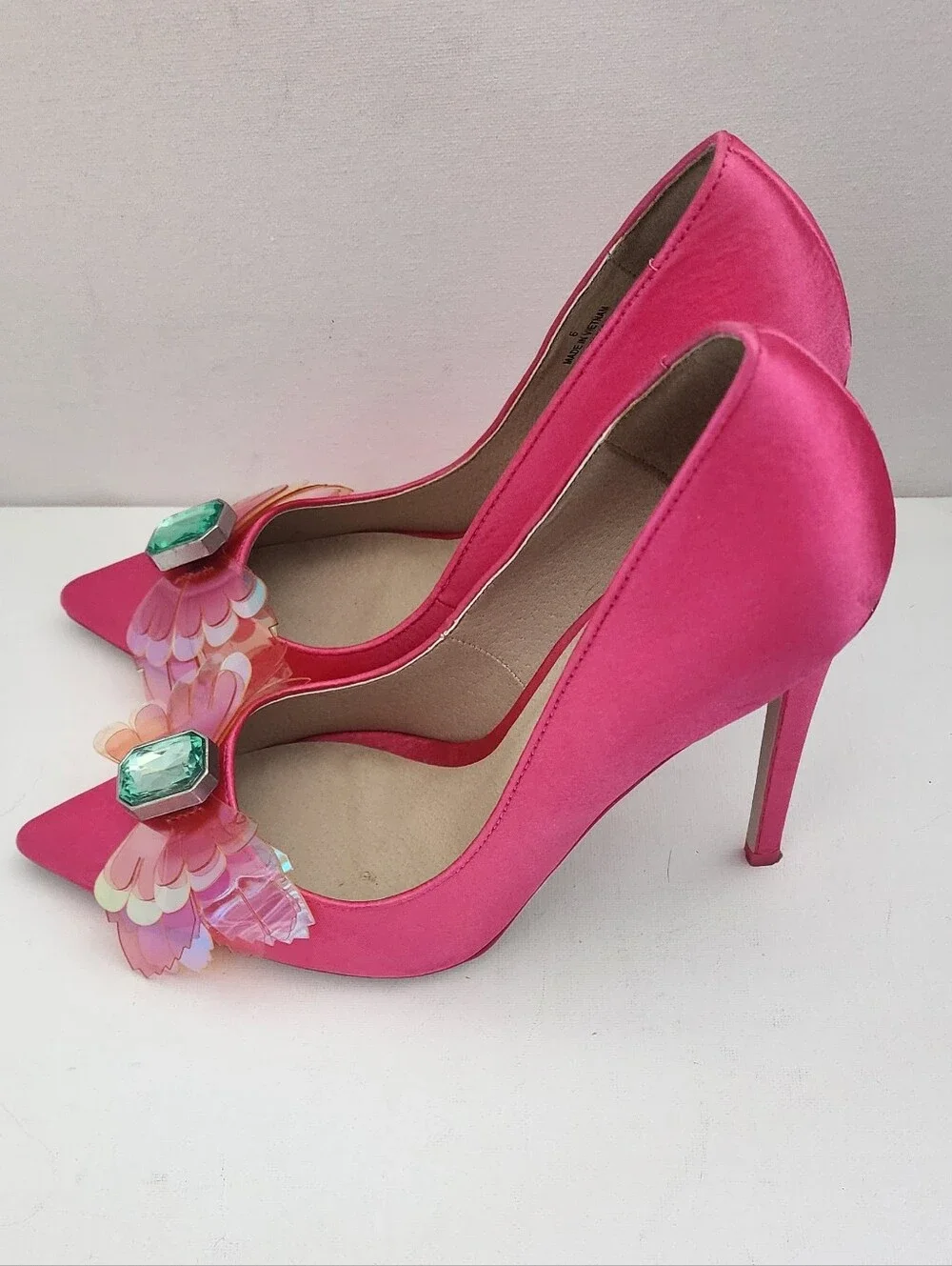 ASOS Hot Pink Satin Pointed-Toe Stiletto Pumps with Gem & Sequin Detail